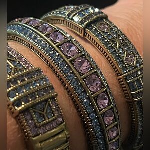 Heidi Daus "Everyday Elegance" 3-piece Crystal Bangle Bracelet Set M/L blue/prpl